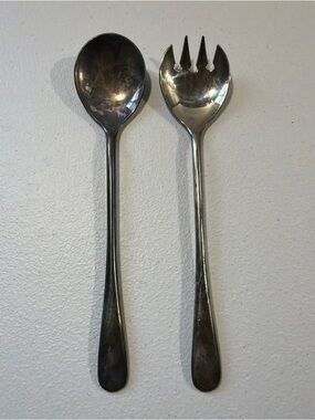 Serving Fork and Spoon Silver Plated Made In Italy 9.5” Long Vtg | Read Desc
